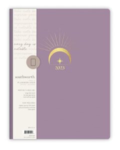 southworth planner (january 2023-december 2023), 8.5" x 11", celestial bohemian dusty purple, premium 28#/105 gsm paper, large flex (91094)