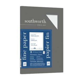 southworth® 25% cotton linen business paper, white, letter (8.5" x 11"), 100 sheets per pack, 24 lb, 94 brightness