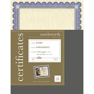 southworth® foil enhanced preprinted certificate refills, 8 1/2" x 11", ivory/silver/blue, pack of 15