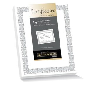 Southworth® Premium Foil Certificates, 8 1/2" x 11", 66 Lb, Ivory/Gold Foil Spiro, Pack of 15
