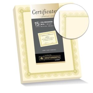 Southworth® Premium Foil Certificates, 8 1/2" x 11", 66 Lb, Ivory/Gold Foil Spiro, Pack of 15