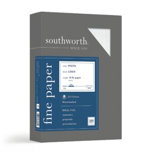 Southworth 554C 25% Cotton Linen Business Paper White 24 lbs. 8-1/2 x 11 500/Box FSC