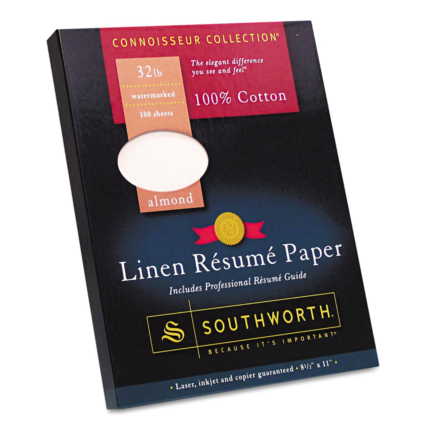 Southworth® 100% Cotton Résumé Paper, 8 1/2" x 11", 32 Lb, 100% Recycled, Almond, Pack Of 100