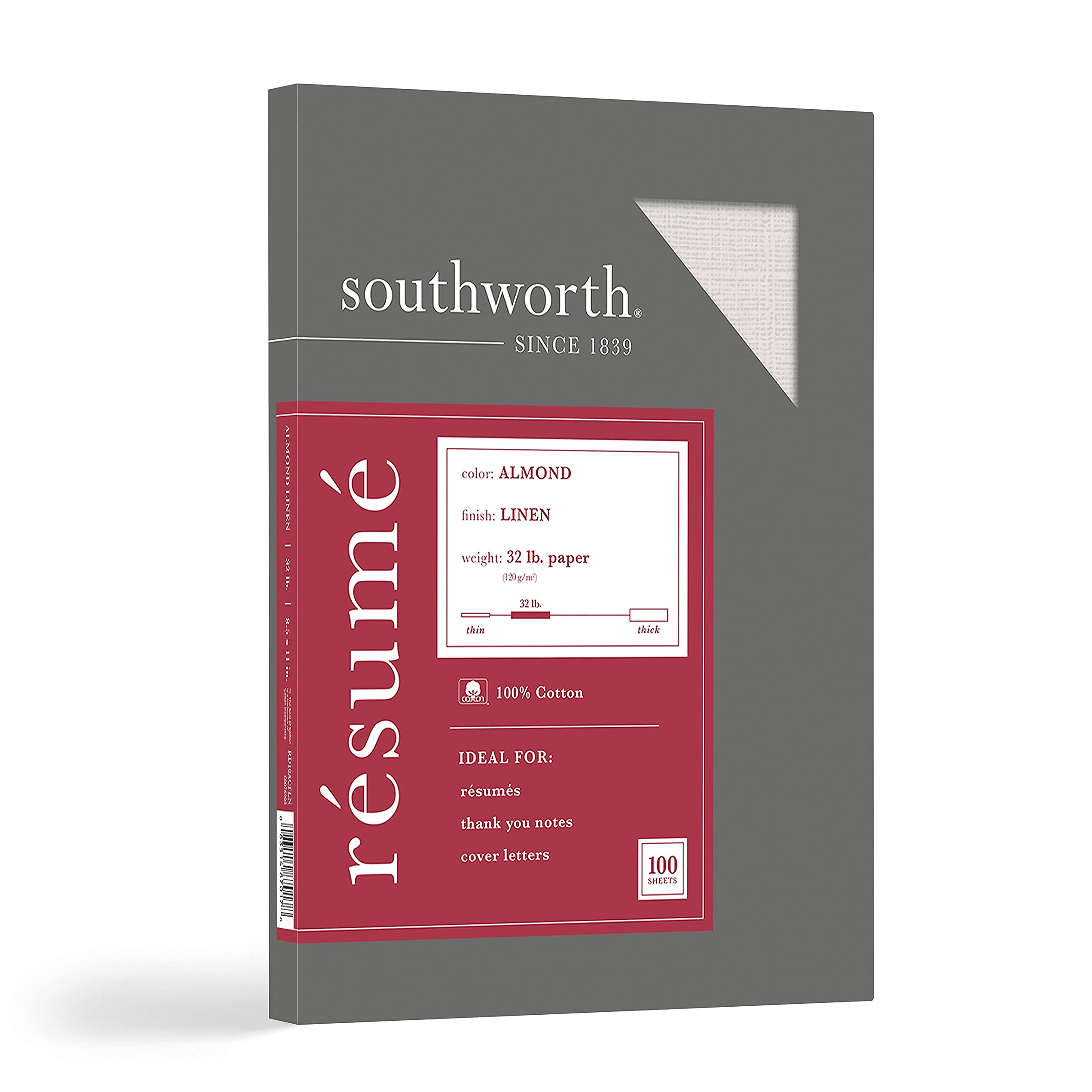 Southworth® 100% Cotton Résumé Paper, 8 1/2" x 11", 32 Lb, 100% Recycled, Almond, Pack Of 100