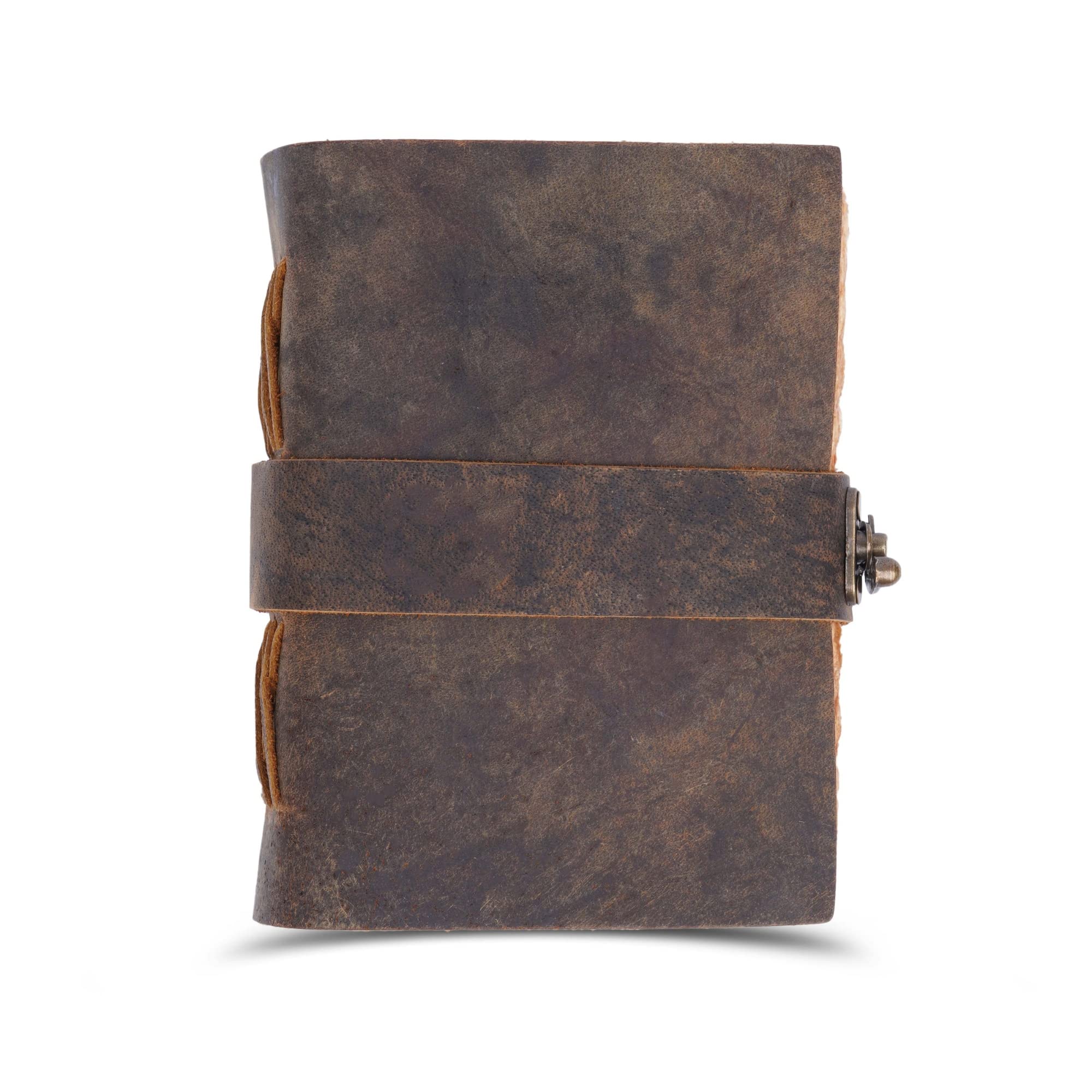 LEATHER VILLAGE Leather Bound Vintage Journal for Women & Men - Book of Shadows - Lock Closure - 200 Pages of Antique Deckle Edges Handmade Paper - Rustic Brown Color - 7 X 5 inches