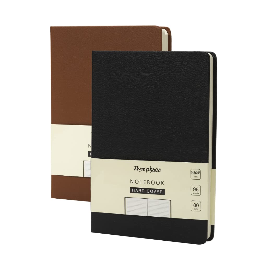 Journals for Writing, Hardcover College Ruled Notebook for School A5 PU Notebook Writing Diary, Elastic Closure, 80Gsm Thick Paper with Inner Pocket (Black+Brown)