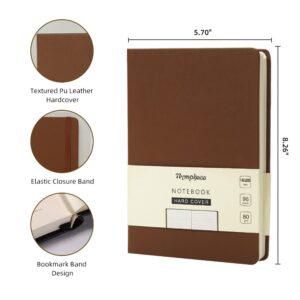 Journals for Writing, Hardcover College Ruled Notebook for School A5 PU Notebook Writing Diary, Elastic Closure, 80Gsm Thick Paper with Inner Pocket (Black+Brown)