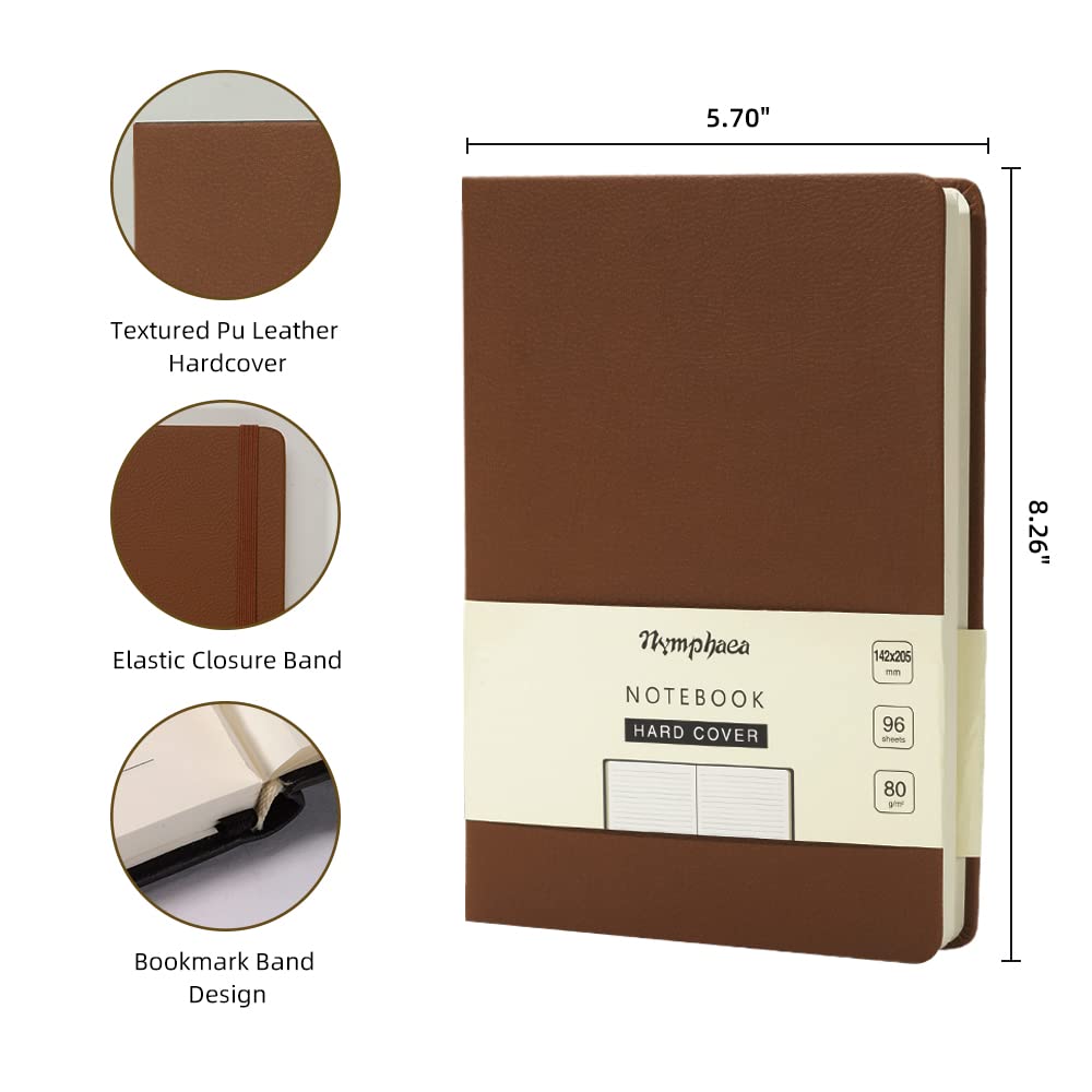 Journals for Writing, Hardcover College Ruled Notebook for School A5 PU Notebook Writing Diary, Elastic Closure, 80Gsm Thick Paper with Inner Pocket (Black+Brown)