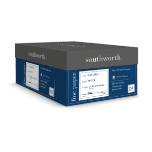 Southworth 25% Cotton #10 Business Envelope, Commercial Flap, Gummed Closure, 4.13 x 9.5, Natural, 250/Box