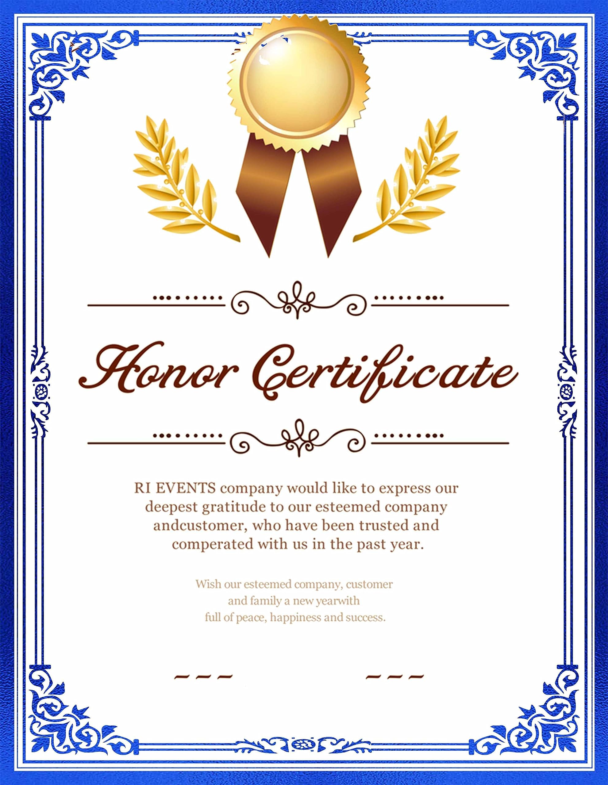 Professional Certificate Paper 8.5 x 11 for Printing, Diploma Paper, Award Certificates Paper, 80 lb, 15 Count, Gold Foil Border, for Office, Business Awards, Graduation, School (Blue)