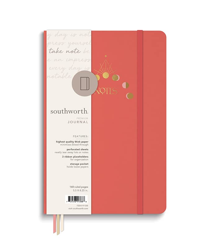 Southworth Medium Case Bound Journal, 5.5" x 8.25", Boho Mystical Pink, Premium 28 lb/105 gsm Paper, 160 Lined Sheets (91388)