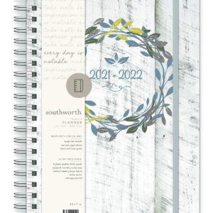 Southworth Academic Planner (July 2021-June 2022), 8.5" x 11", Rustic Floral Wreath, 28 lb./105 GSM Paper, Large Twin Wire (91015)