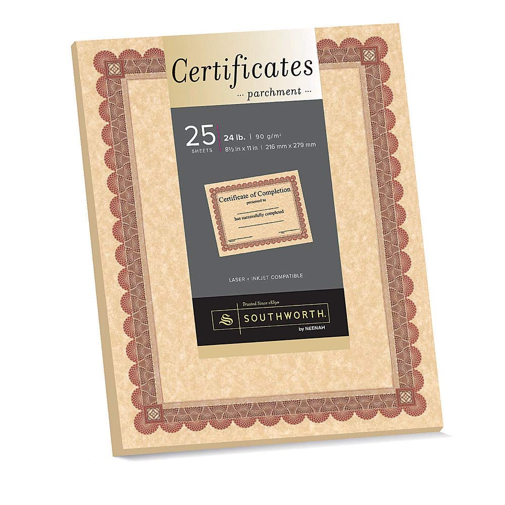 Southworth® Foil-Enhanced Parchment Certificates, 8 1/2" x 11", 24 lb, Copper/Red/Brown, Pack of 25