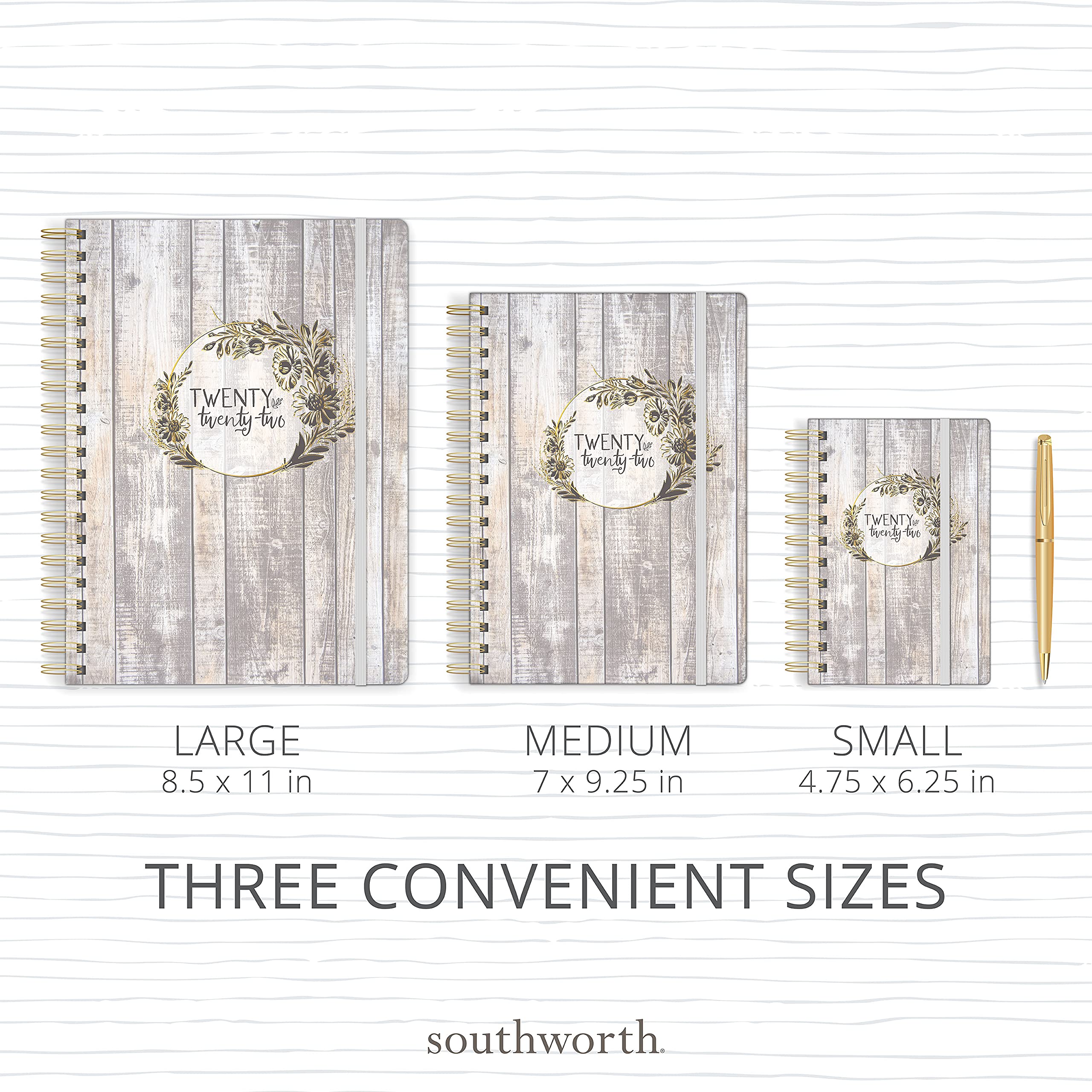 Southworth Academic Planner (July 2021-June 2022), 8.5" x 11", Rustic Floral Wreath, 28 lb./105 GSM Paper, Large Twin Wire (91015)