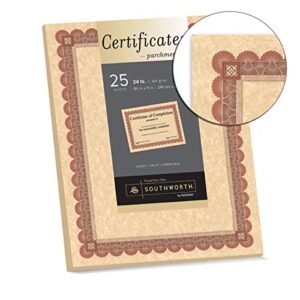 Southworth® Foil-Enhanced Parchment Certificates, 8 1/2" x 11", 24 lb, Copper/Red/Brown, Pack of 25