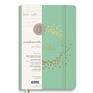Southworth Premium Journal, 5.5”x 8.25”, Mint Burst Design, Premium 28lb/105gsm Paper, Medium Book Bound Journal, 3 Ribbon Placeholders, 80 Ruled Sheets/160 Ruled Pages (91926)