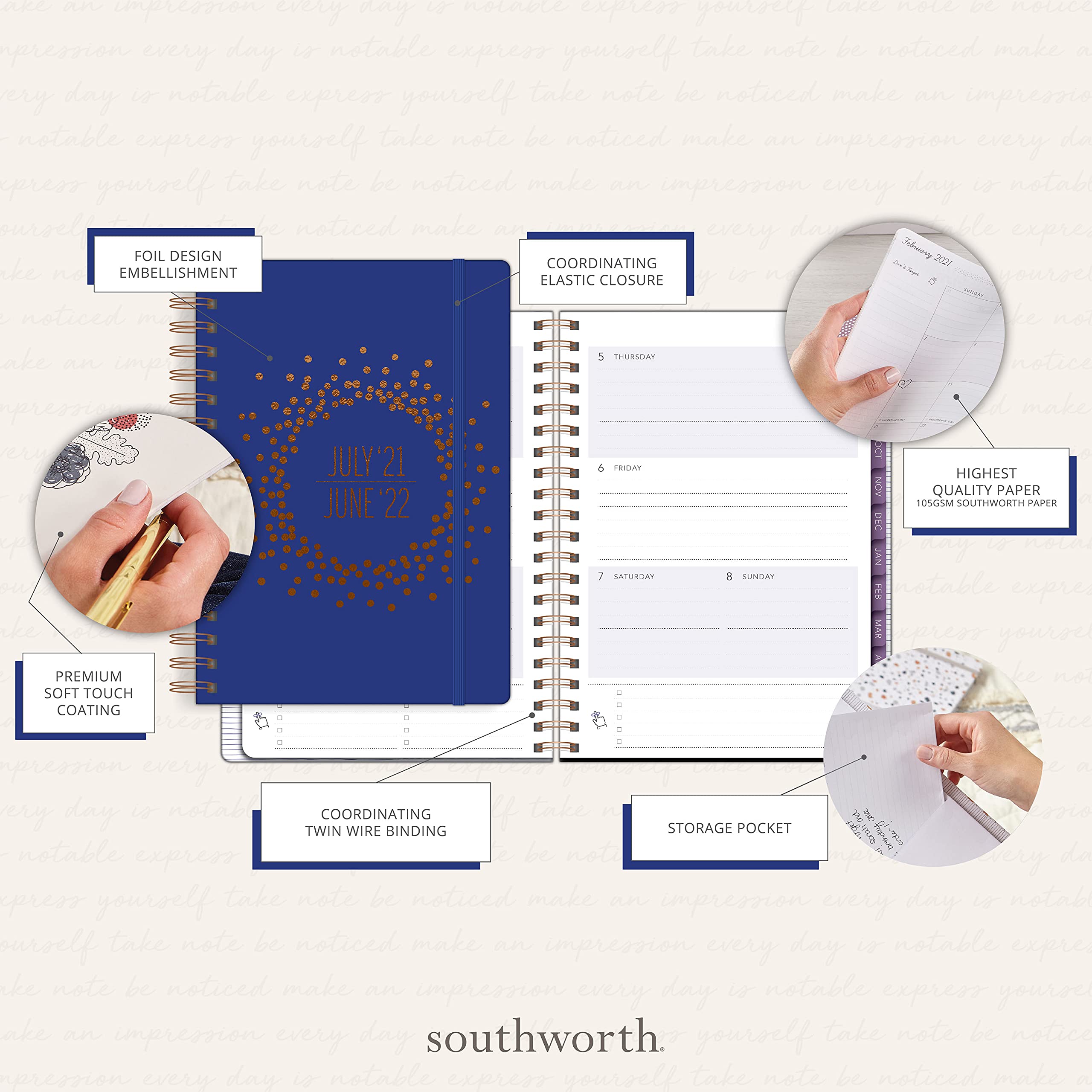 Southworth Academic Planner (July 2021-June 2022), 8.5" x 11" Bright Floral, 28 lb./105 gsm Paper, Large Twin Wire (92114)