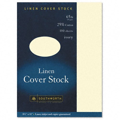 Southworth : 25% Cotton Linen Copy/Inkjet/Laser Coverstock, Ivory, 65lb, Letter, 100 Sheets -:- Sold as 2 Packs of - 100 - / - Total of 200 Each
