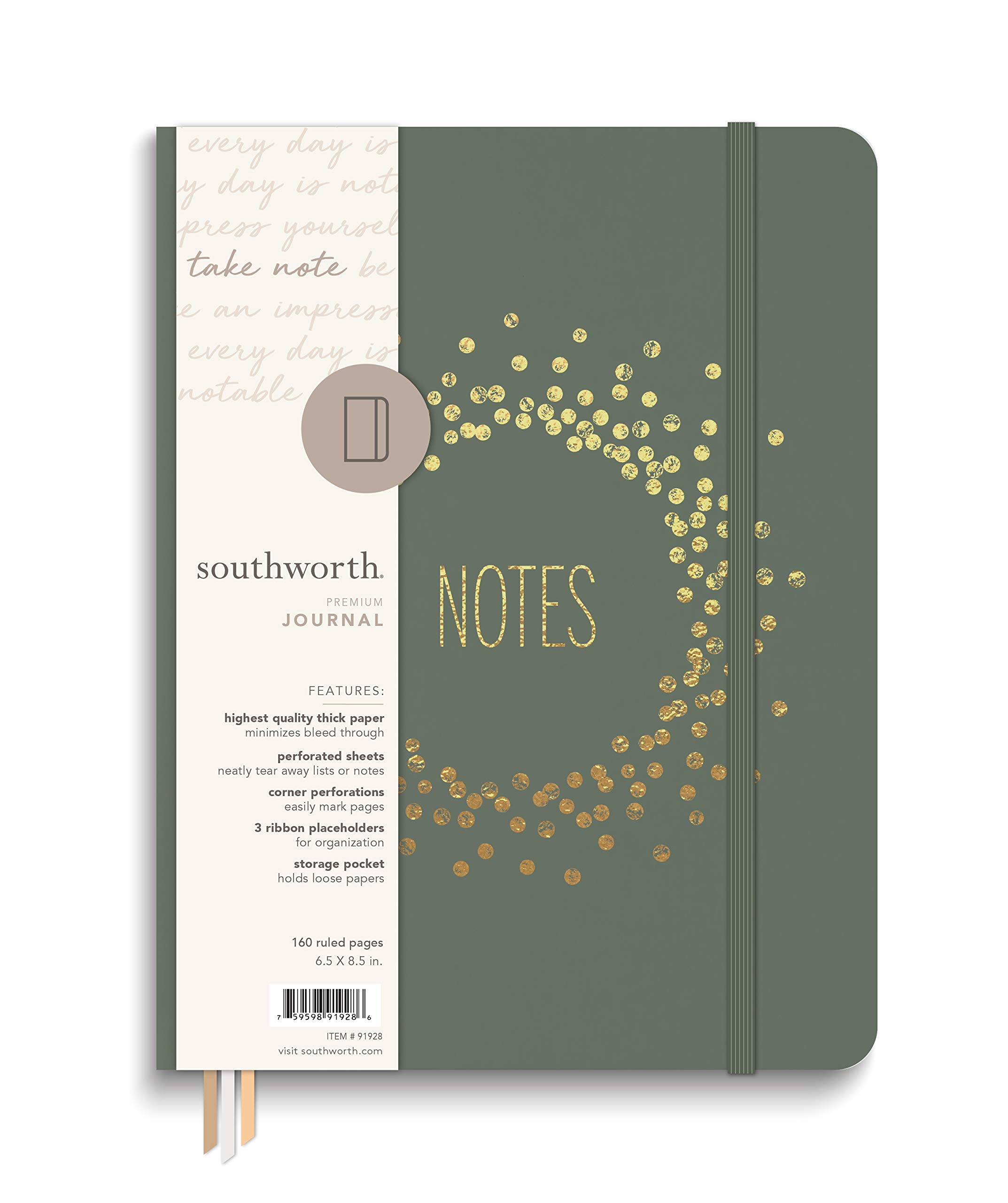 Southworth Premium Journal, 6.5”x 8.5”, Sage Copper Burst Design, Premium 28lb/105gsm Paper, Large Book Bound Journal, 3 Ribbon Placeholders, 80 Ruled Sheets/160 Ruled Pages (91928)