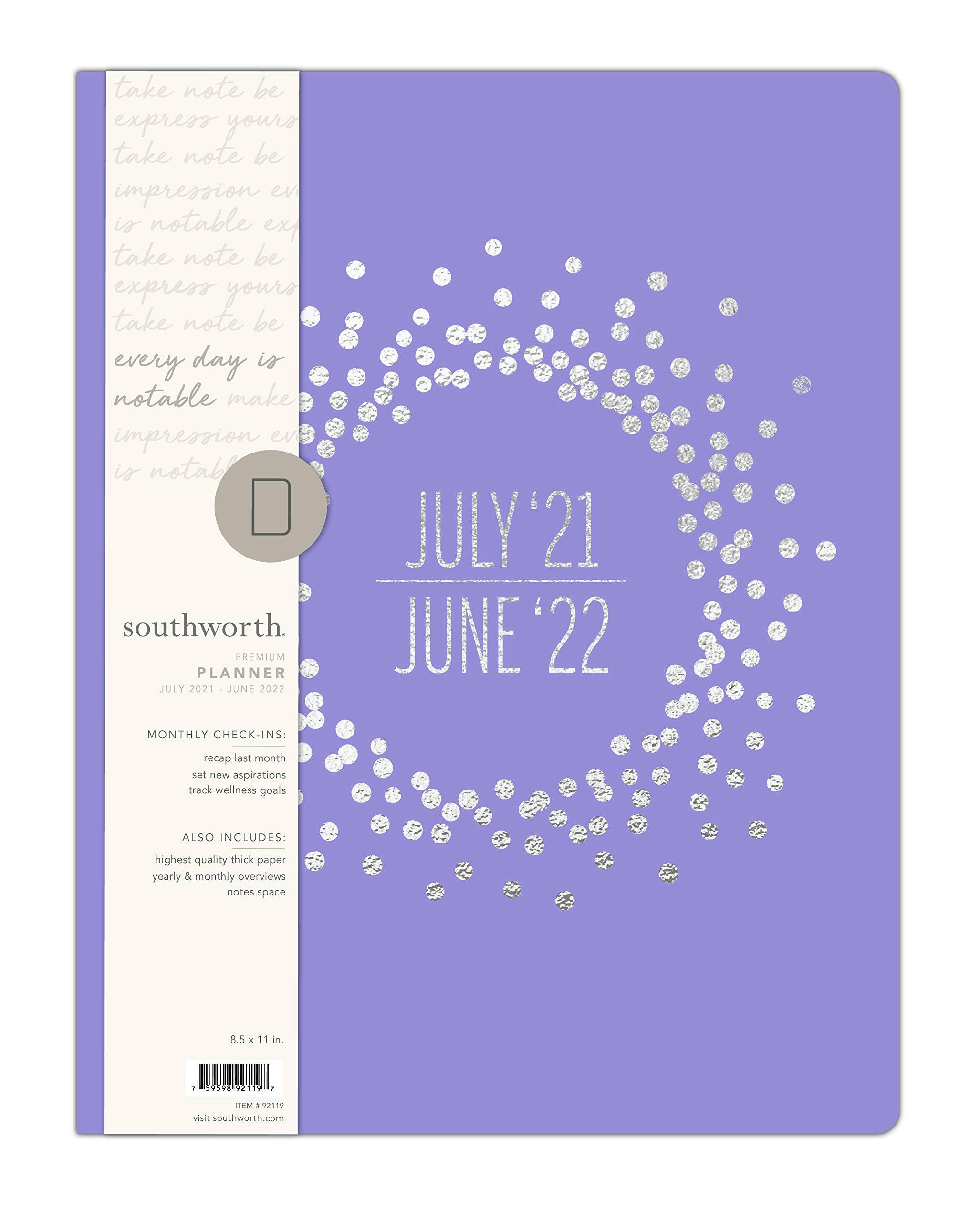 Southworth Academic Planner (July 2021-June 2022), 8.5" x 11", Lavender Metallic Burst, 28 lb./105 gsm Paper, Large Flex (92119)