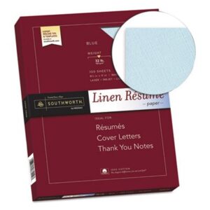 100% Cotton Linen Resume Paper, Blue, 32 lbs., 8-1/2 x 11, 100/Box