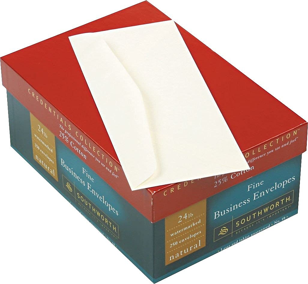 Southworth J404N10 25% Cotton #10 Business Envelope Natural 24 lbs. Wove 250/Box FSC