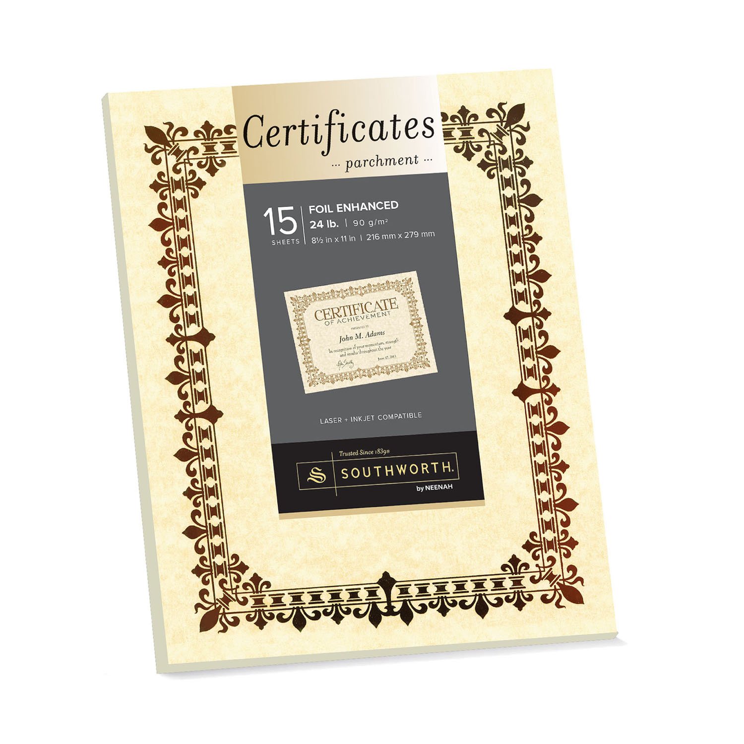 Southworth Foil Enhanced Parchment Certificate, 8.5” x 11”, 24 lb/90 GSM, Gold Fleur De Lis Design, Ivory, 15 Count - Packaging May Vary (98867)