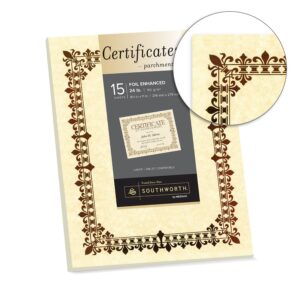 Southworth Foil Enhanced Parchment Certificate, 8.5” x 11”, 24 lb/90 GSM, Gold Fleur De Lis Design, Ivory, 15 Count - Packaging May Vary (98867)