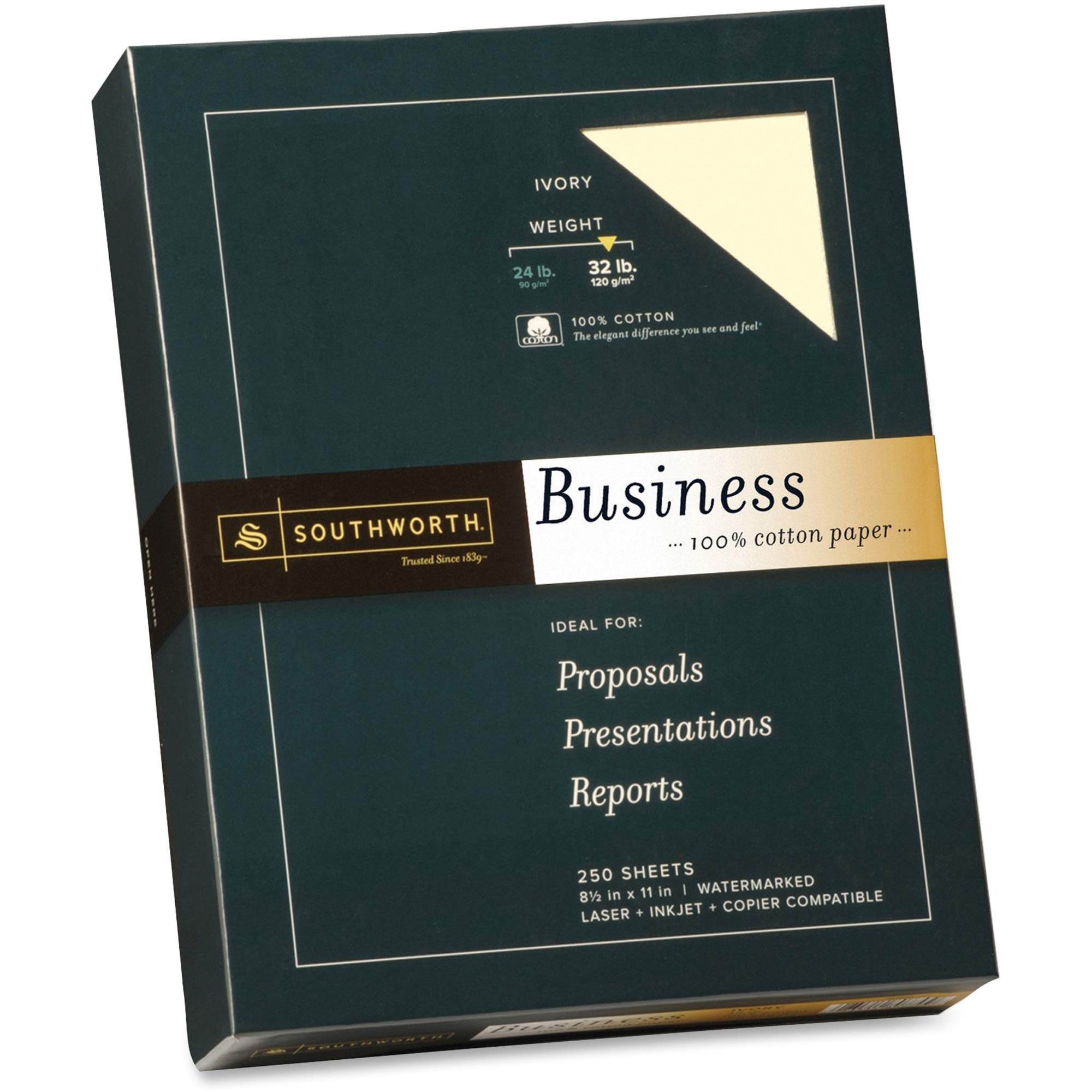 Southworth JD18IC Connoisseur Exceptional Business Paper Ivory 32lb Letter 250 Sheets per Box, Sold as 2 Boxes