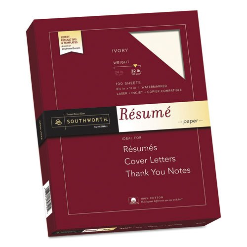 100% Cotton Resume Paper, 32lb, 8 1/2 x 11, Ivory, Wove, 100 Sheets