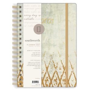 Southworth 2021 Yearly Planner (January, 2021-December, 2021), Monthly and Yearly Planner, 7”x9.25”, Weathered Gold Weave, Premium 28lb/105gsm Paper, Twin Wire, 82 Sheets/164 Pages (91906)