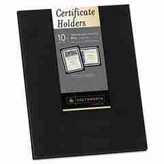 Southworth Certificate Holder, Black, 105Lb Linen Stock, 12 X 9 1/2, 10/Pack