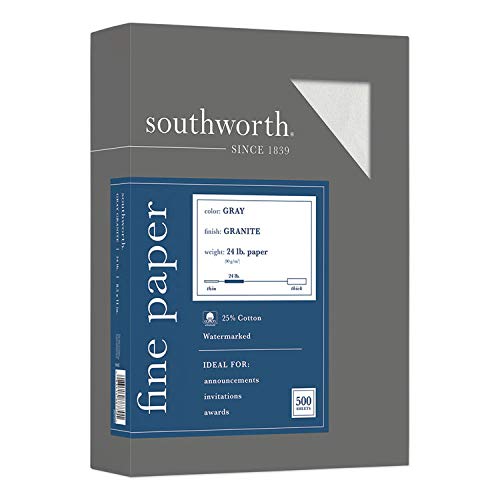 Southworth Granite Specialty Paper, Gray, 24lb, 8 1/2 x 11, 25% Cotton, 500 Sheets