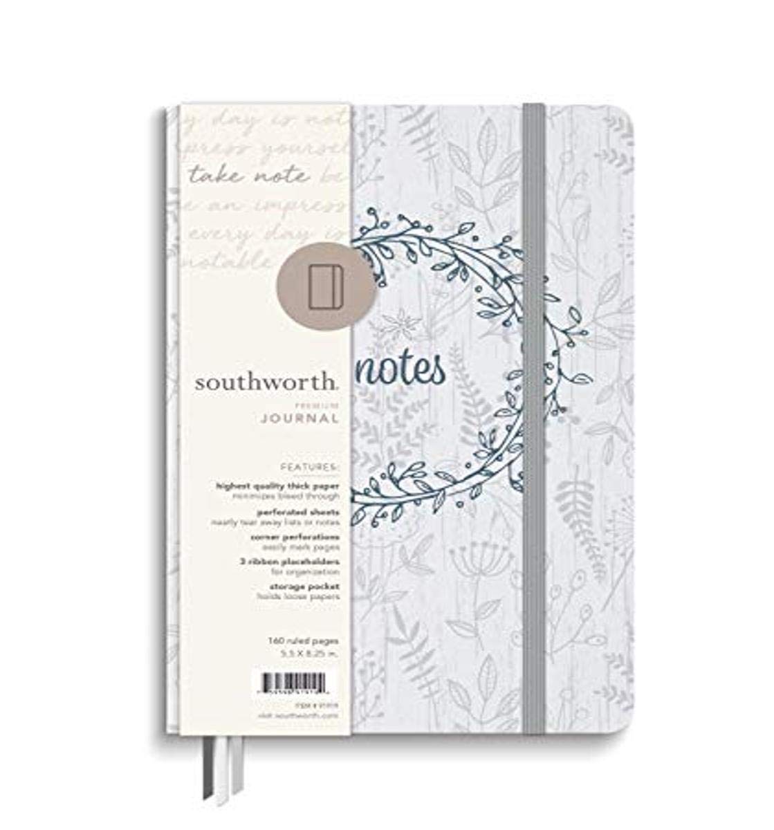 Southworth Premium Journal, 5.5” x 8.25”, Rustic Greenery Design, Premium 28lb/105gsm Paper, Medium Book Bound Journal, Medium Book Bound Journal, 80 Ruled Sheets/160 Ruled Pages (91919)