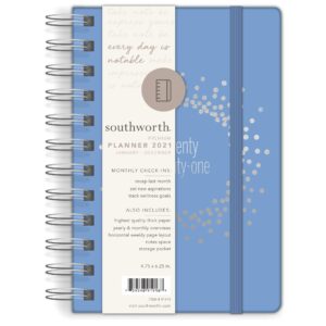 Southworth 2021 Yearly Planner (January, 2021-December, 2021), Monthly and Yearly Planner, 4.75” x 6.25”, Periwinkle Burst, Premium 28lb/105gsm Paper, Twin Wire, 82 Sheets/164 Pages (91918)