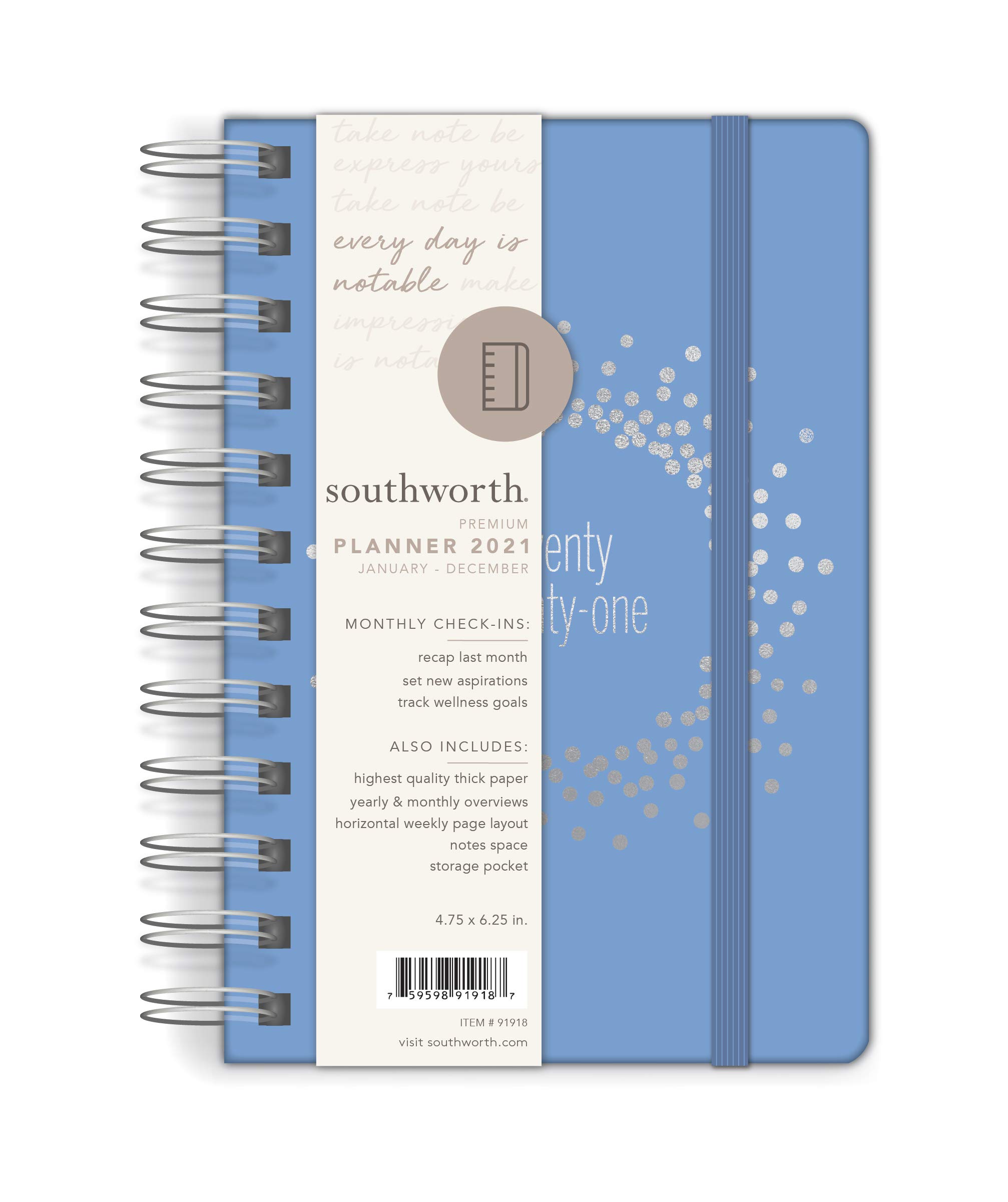 Southworth 2021 Yearly Planner (January, 2021-December, 2021), Monthly and Yearly Planner, 4.75” x 6.25”, Periwinkle Burst, Premium 28lb/105gsm Paper, Twin Wire, 82 Sheets/164 Pages (91918)