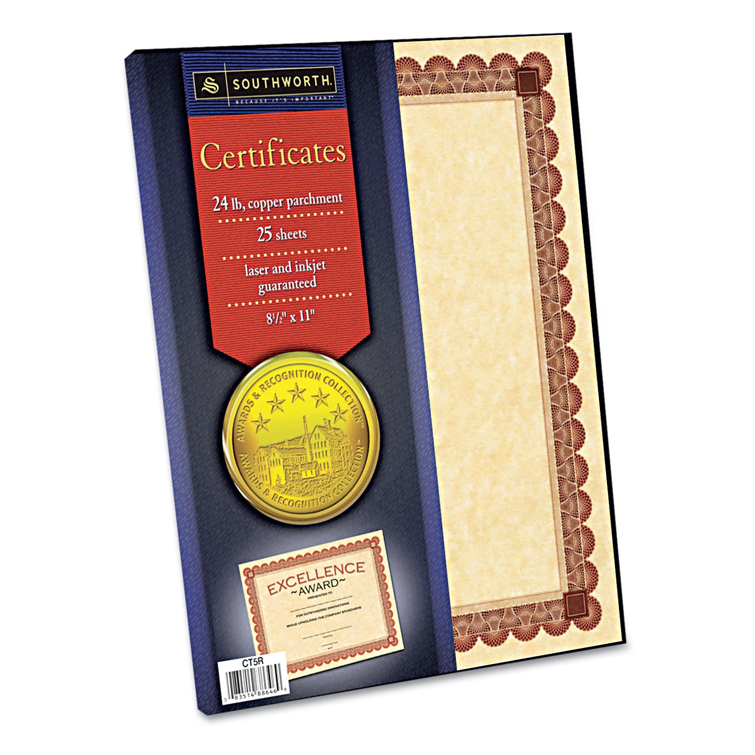 Southworth CT5R Parchment Certificates Copper w/Red & Brown Border 24 lbs 8-1/2 x 11 25/Pack