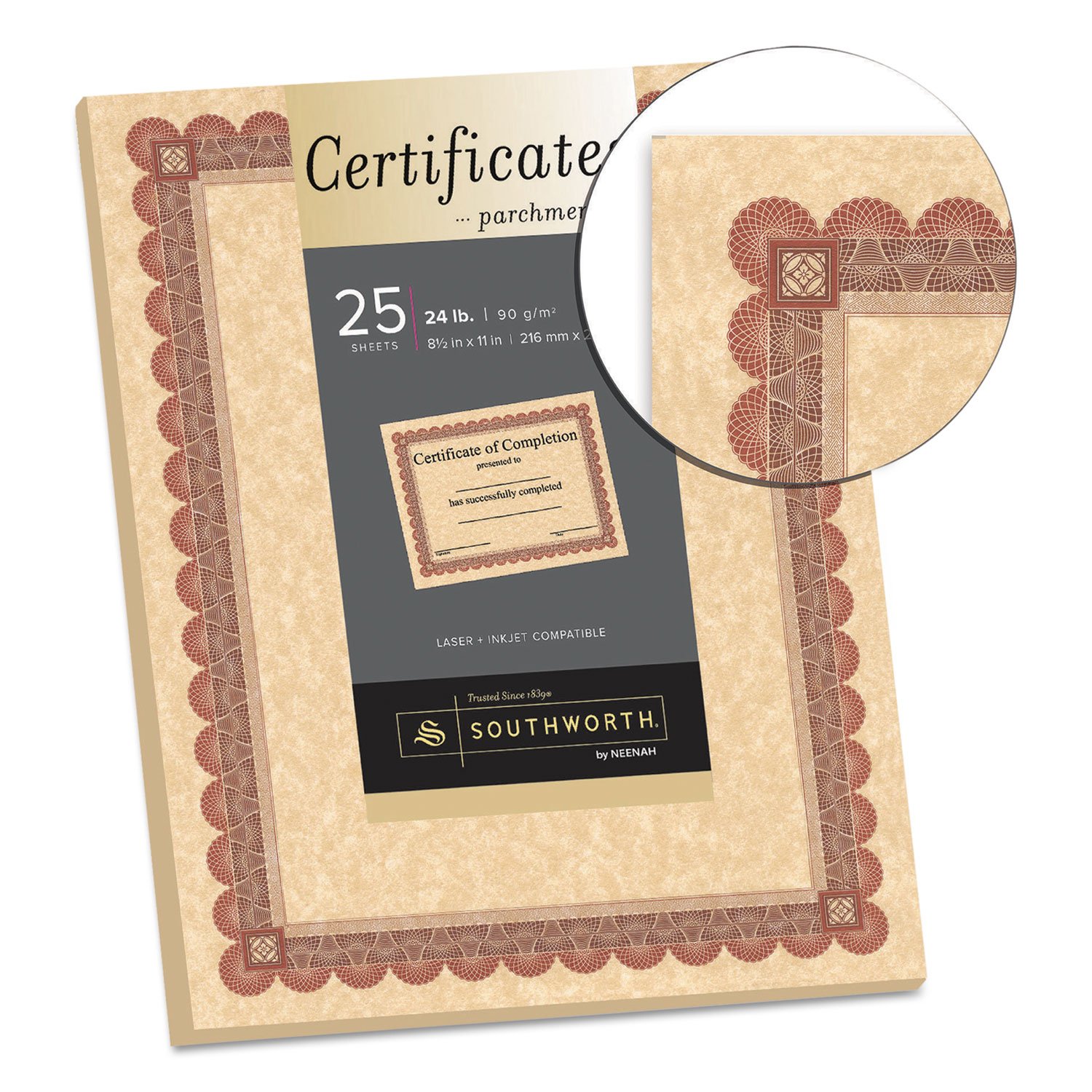 Southworth CT5R Parchment Certificates Copper w/Red & Brown Border 24 lbs 8-1/2 x 11 25/Pack