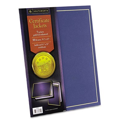 Certificate Jacket, Navy/Gold Border, Felt, 88lb Stock, 12 x 9 1/2, 5/Pack