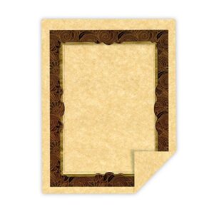 Southworth Foil-Enhanced Parchment Certificates, 8.5" x 11", 24 lb/90 GSM, Gold Foil, Paisley Design, Brown,15 Count - Packaging May Vary (98868)