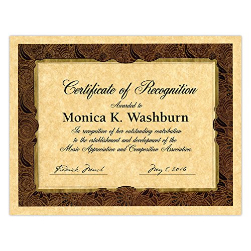 Southworth Foil-Enhanced Parchment Certificates, 8.5" x 11", 24 lb/90 GSM, Gold Foil, Paisley Design, Brown,15 Count - Packaging May Vary (98868)