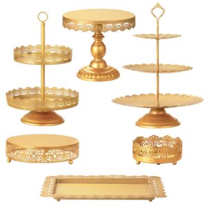 hblife 6 pcs gold cake stand dessert table display set include cake stands, cupcake stand/tower, dessert stands, perfect display for wedding, party, birthday, baby shower, anniversary decorations