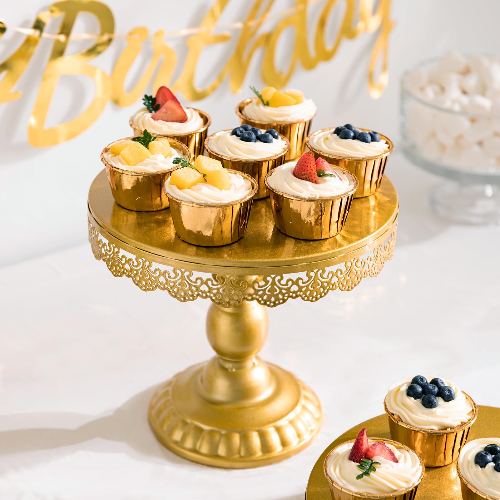 HBlife 6 PCS Gold Cake Stand Dessert Table Display Set Include Cake Stands, Cupcake Stand/Tower, Dessert Stands, Perfect Display for Wedding, Party, Birthday, Baby Shower, Anniversary Decorations