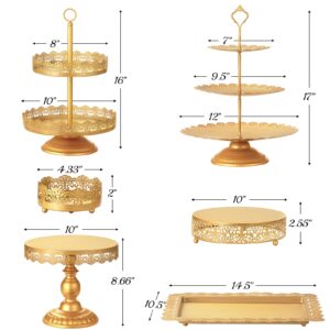 HBlife 6 PCS Gold Cake Stand Dessert Table Display Set Include Cake Stands, Cupcake Stand/Tower, Dessert Stands, Perfect Display for Wedding, Party, Birthday, Baby Shower, Anniversary Decorations