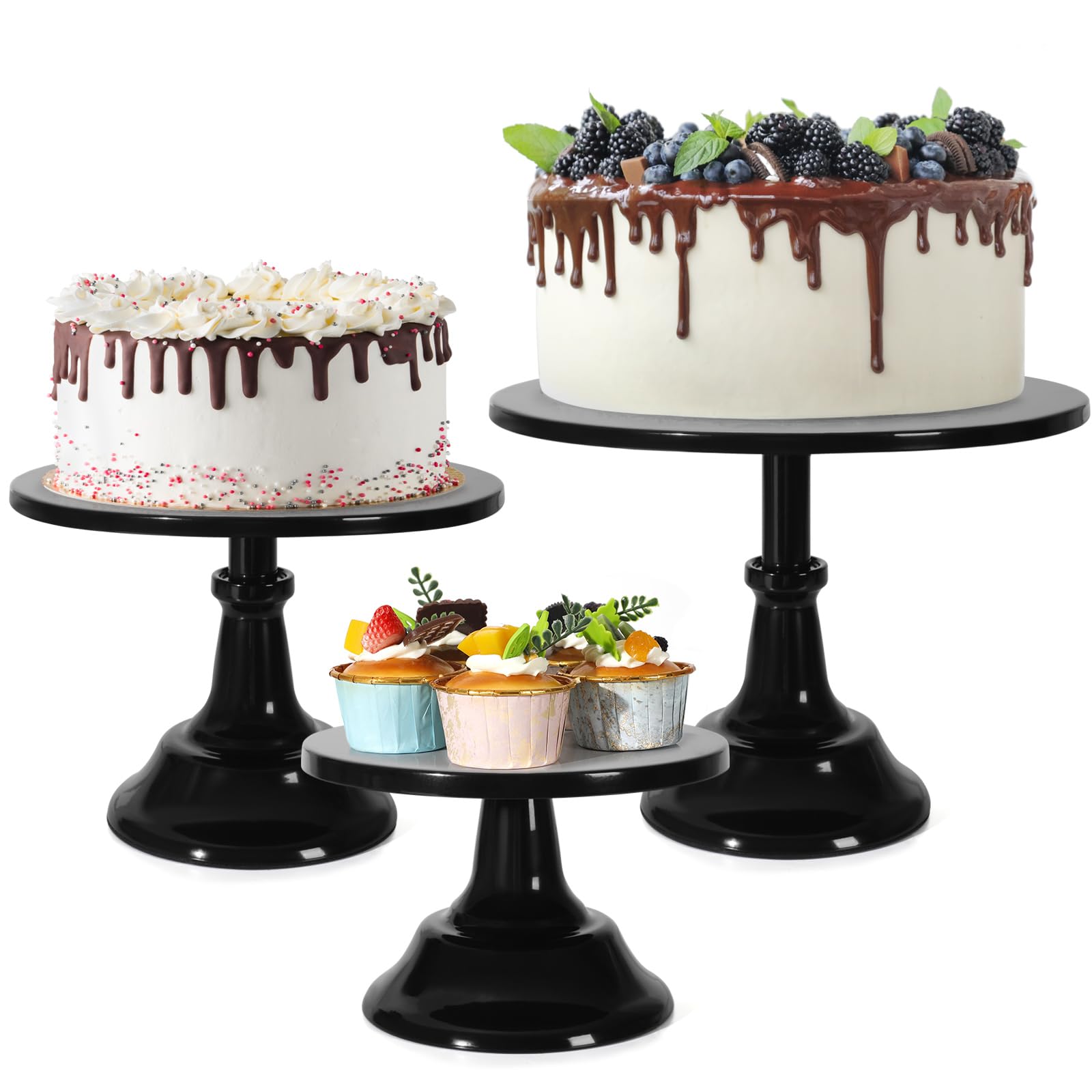 3Pcs Cake Stand, Black Round Cupcake Stand 8/10/12Inch Dessert Display Stand Cupcake Holder Pastry Serving Plate for Baby Shower Wedding Birthday Party Celebration Home Decoration