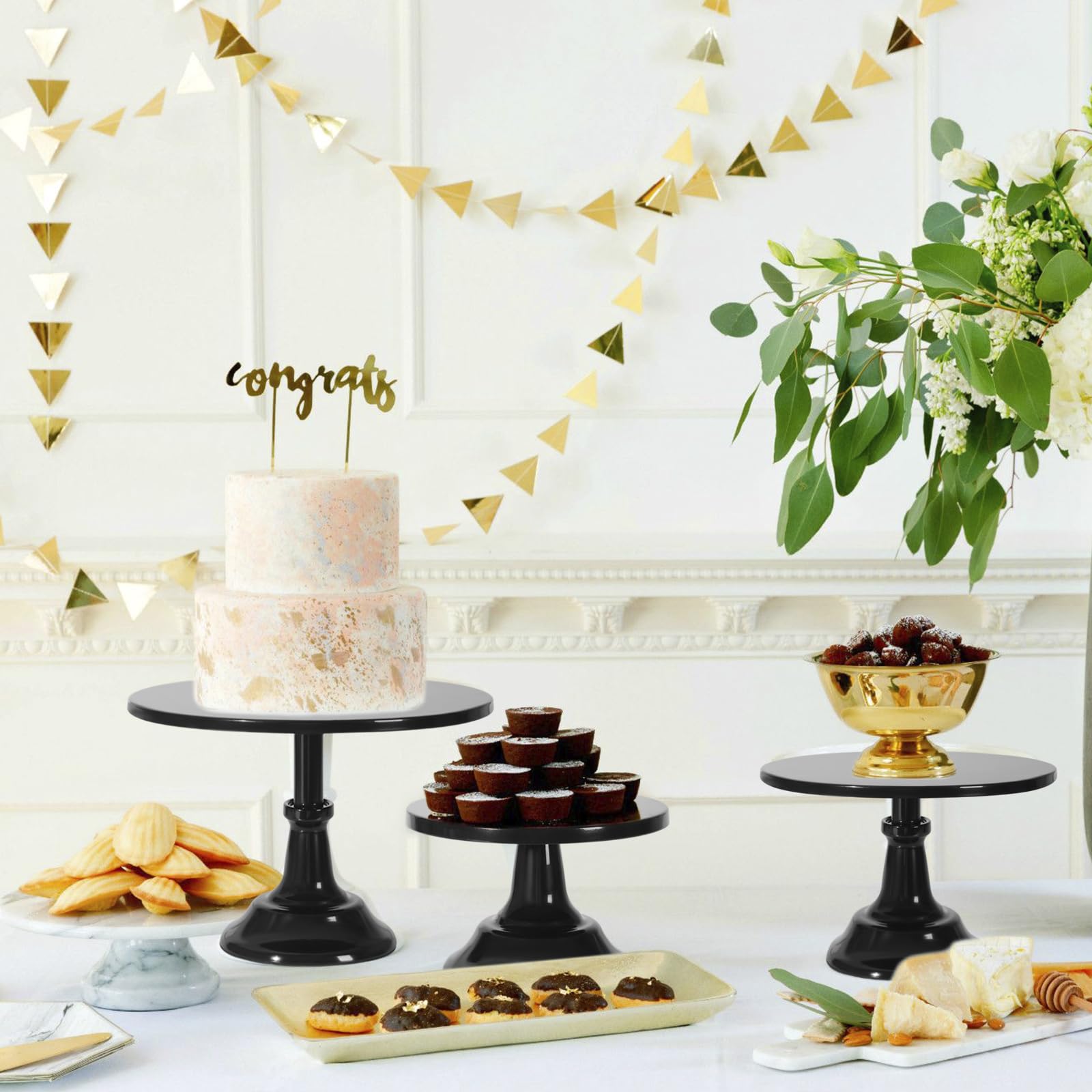 3Pcs Cake Stand, Black Round Cupcake Stand 8/10/12Inch Dessert Display Stand Cupcake Holder Pastry Serving Plate for Baby Shower Wedding Birthday Party Celebration Home Decoration