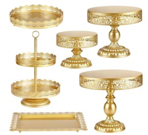 gold cake stands set for dessert table，6 pcs wedding cake stand&cupcake stand set，serving plate dessert table display set for wedding/birthday party/home decoration/graduation party (6 pieces)