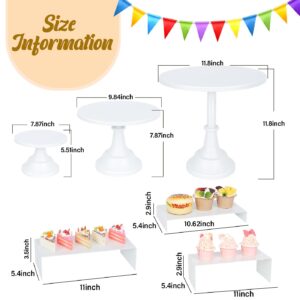 6PCS Cake Stand Set, White Metal Cake Stands for Party, Dessert Table Display Set, 3 Size Round Cake Pedestal Stand with Cupcake Risers Stands, Dessert Holders for Weddings, Birthday, Baby Shower