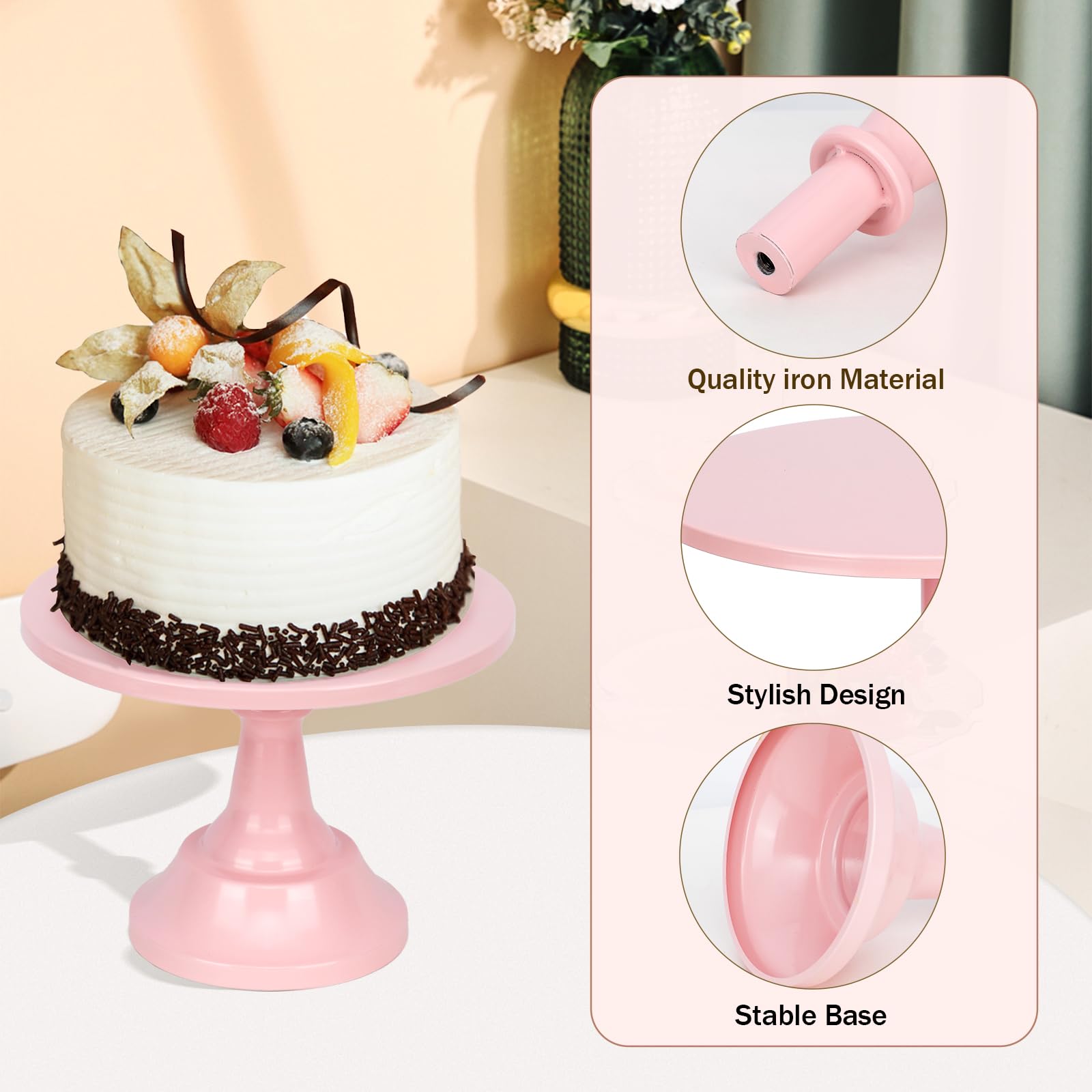 tchrules Pink Cake Stand, 5Pcs Metal Cake Display Stand for Party, Dessert Table Display Set for Wedding Birthday Parties Anniversary (3 Round Cake Stands & 2 Dessert Tray)