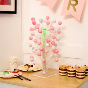 VREASK Acrylic Cake Pop Stand with Led Light, 60 Hole Lollipop Holder Display, Clear White Tower Tree Sucker Sticks Rack for Dessert Table, Birthday Party ,Wedding Parties,Candy Bar